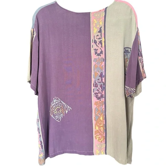 Vintage 80's 90's Wearable Art Oversized Printed Boho Shirt Size 1X - Picture 4 of 5